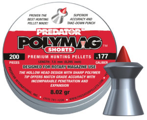 PREDATOR INTERNATIONAL Polymag Short Airgun Pellets, 177 Cal, 8 Grains
