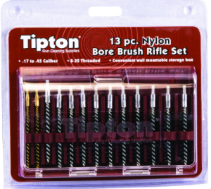 Tipton Nylon Bore Brush 13 Piece Set with Molded Hinge-top Storage Box for Gun Cleaning and Maintenance