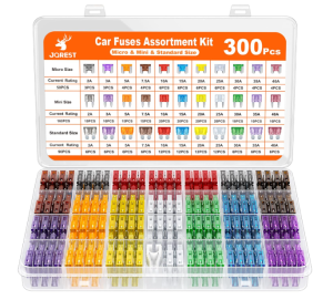 JOREST 300Pcs Car Fuse Assortment Kit, 160 Mini Blade Fuses Automotive + 90 Standard Auto Fuses + 50 Micro + Puller – Replacement for RV Camper Boat Truck (2Amp 3A 5A 7.5A 10A 15A 20A 25A 30A 35A 40A)