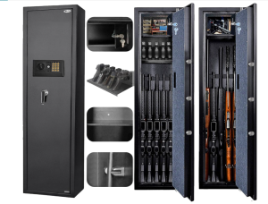BBRKIN Large Rifle Safe, Long Gun Safe for Rifle Shotgun for Home, Quick Access 5-6 Gun Storage Cabinet with a Handgun Lock Box and a Removable Shelf,...