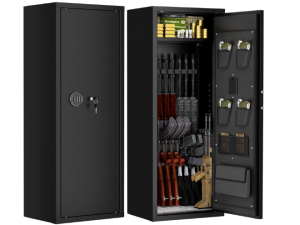 Large Gun Safe for Rifles and Pistols, Quick Access Rifle Safe with 3 Removable Gun Racks and 4 Pistol Pockets, Digital Gun Cabinet with Dual Alarm and Mute Mode