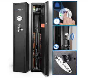 Barska Biometric Rifle Gun Safe – Quick Access Fingerprint Long Gun Safe for Home, DOJ Approved, Silent Mode, Removable Shelf, Backup Keys & Battery