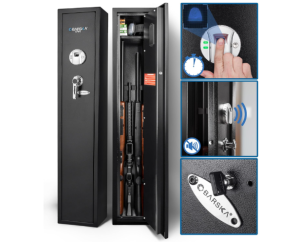 
Barska Biometric Rifle Gun Safe – Quick Access Fingerprint Long Gun Safe for Home, DOJ Approved, Silent Mode, Removable Shelf, Backup Keys & Battery