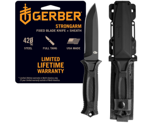  Gerber Gear StrongArm Fixed Blade Knife - Tactical Survival Knife for Camping & Hunting - Made in USA - Plain Edge - Black