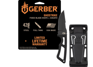 Gerber Gear Ghostrike Fixed 3.3" Blade Knife - 420HC Stainless Steel with Black Ceramic Coating, Diamond-Texture Grip, EDC, Modular Sheath, Made in USA, 