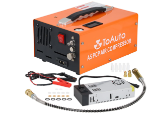 TOAUTO A5 4500Psi 30Mpa PCP Air Compressor,12V DC/110V AC PCP Airgun Compressor with Built-in Fan& Water/Oil-Free& One Button Start, with Adapter...