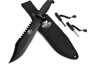 Mossy Oak 15-inch Survival Knife with Sharpener and Fire Starter | Full Tang Fixed Blade Hunting Bowie Knife for Camping, Outdoor